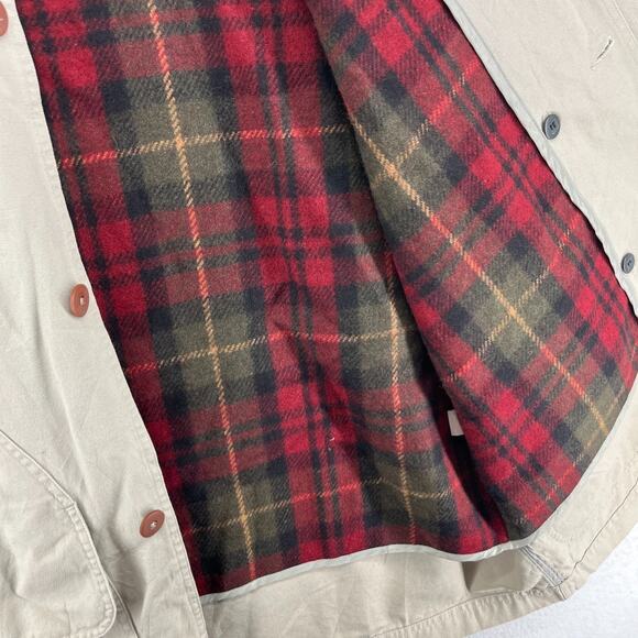 LL BEAN Jacket Mens L Canvas Barn Chore Field Coat Wool Plaid Flannel Lined Gray - Picture 10 of 16